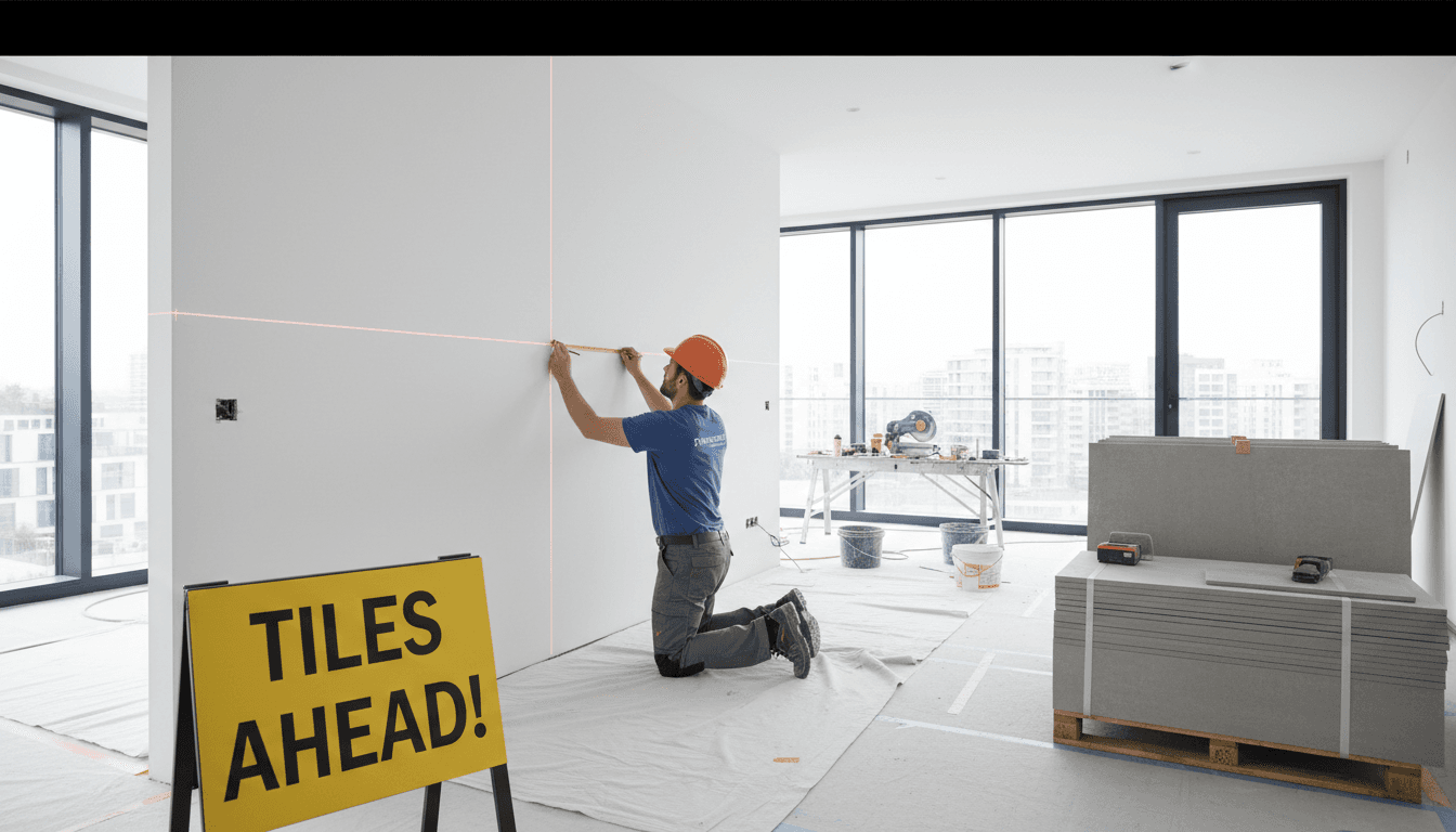 IYAZ Construction worker preparing wall for quality tiling installation in Stockport renovation