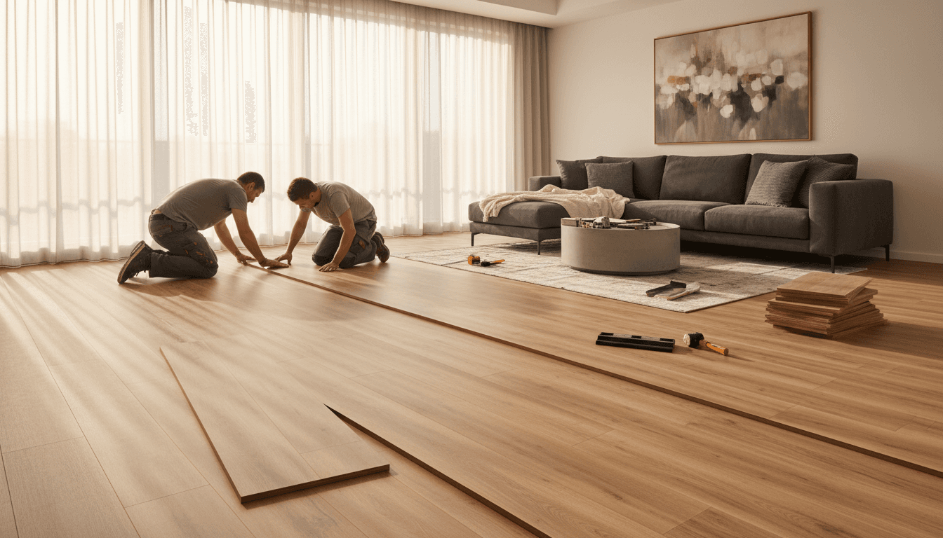 Laminate flooring installed in a bright modern home