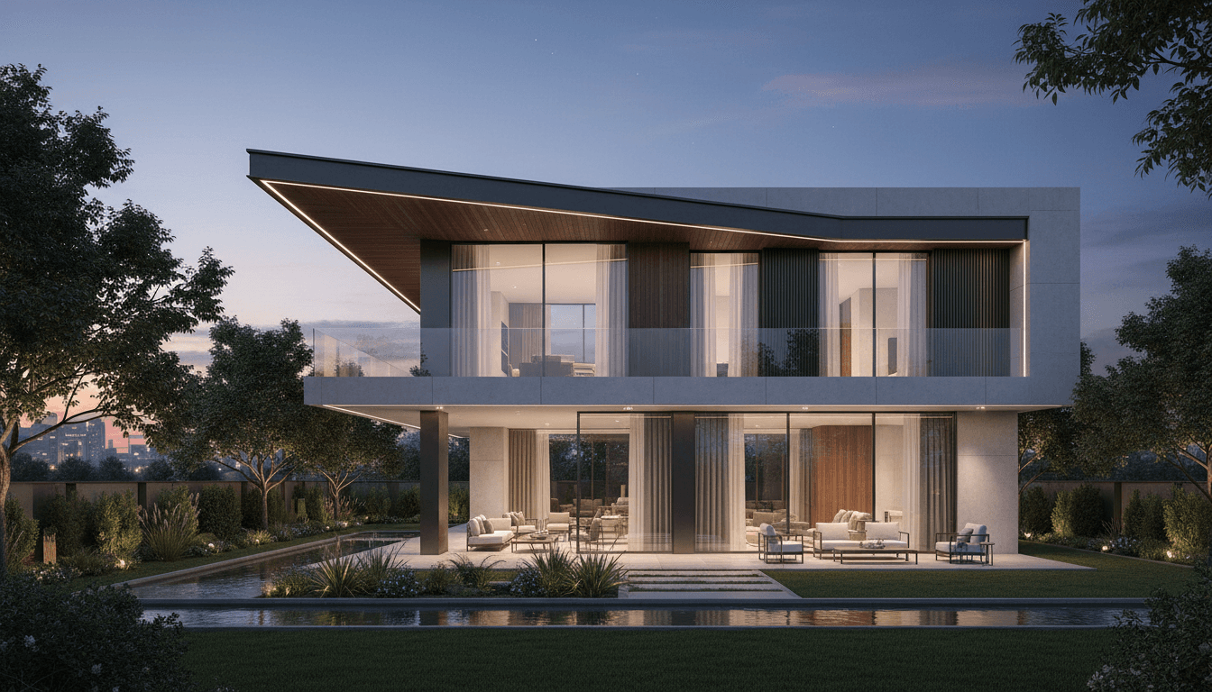 Freshly rendered residential building exterior with professional modern finish