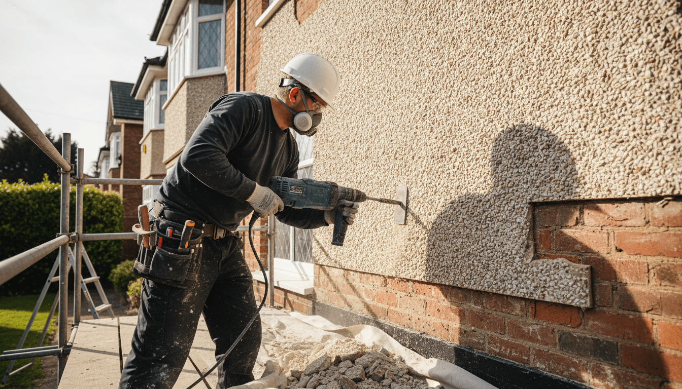 Pebbledash removal from exterior wall